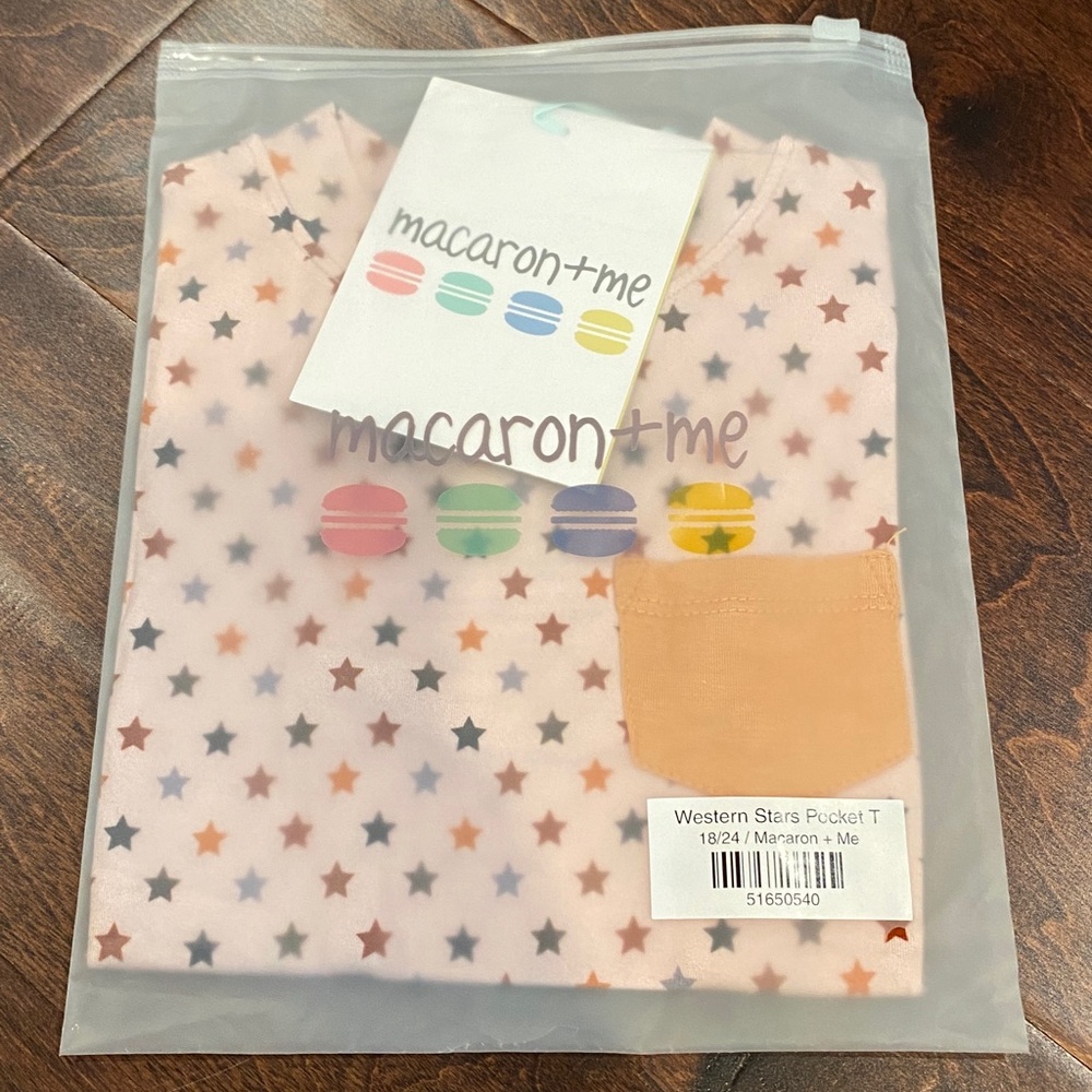 Macaron + Me Bamboo Western Stars T-Shirt with Pocket 18-24m NWT